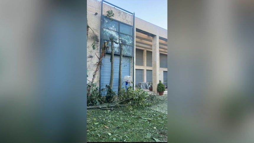 This image shows damage to the exterior of Israeli Prime Minister Benjamin Netanyahu's house in Caesarea, Israel, on October 22, 2024.