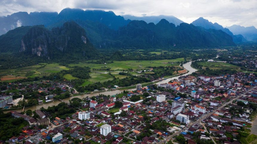 Vang Vieng and the surrounding landscape in Laos, on July 18, 2022.