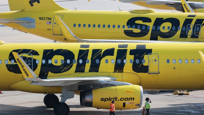 Spirit Airlines planes at George Bush Intercontinental Airport in Houston in 2023