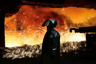 A steel worker pictured at the Thyssenkrupp steel plant in Duisburg, Germany, in November 2023. Manufacturers are facing competition from Chinese rivals, steep labor costs, high taxes and elevated energy costs.