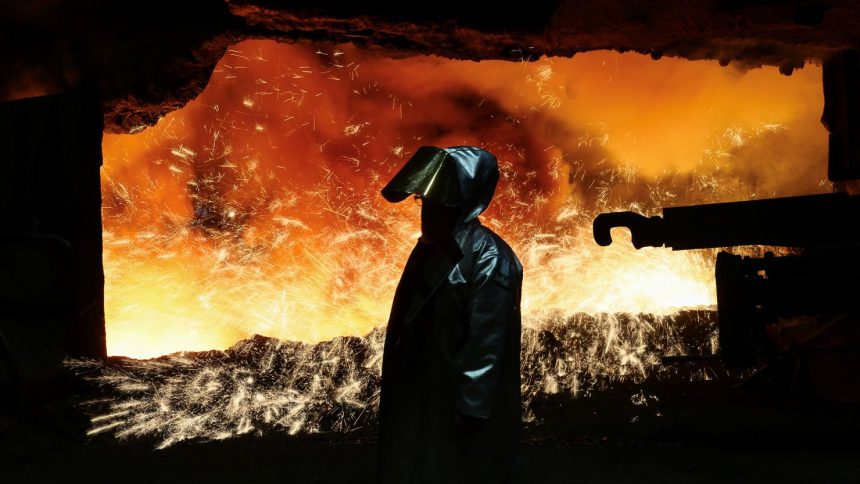 A steel worker pictured at the Thyssenkrupp steel plant in Duisburg, Germany, in November 2023. Manufacturers are facing competition from Chinese rivals, steep labor costs, high taxes and elevated energy costs.