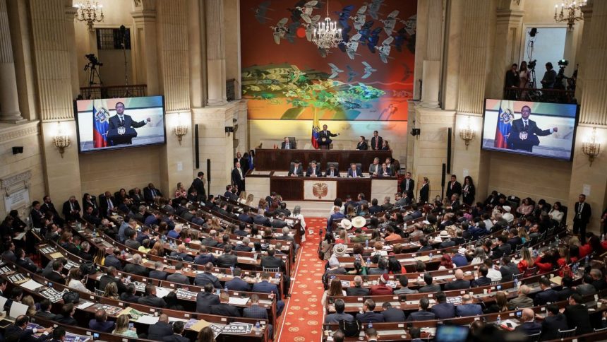 Members of Colombia's congress attend the opening of the new session in Bogota, Colombia July 20, 2024. REUTERS/Nathalia Angarita