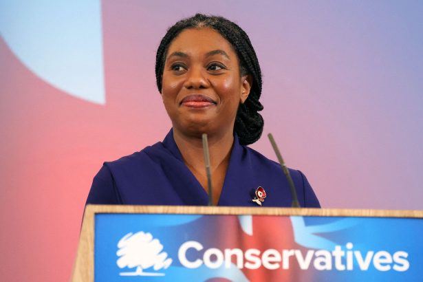 Kemi Badenoch speaks on stage, on the day she was announced as the new leader of Britain's Conservative Party, in London, on November 2, 2024.