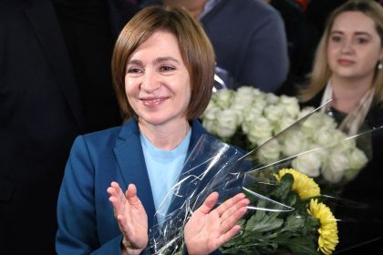 Moldova's incumbent President and presidential candidate Maia Sandu celebrates with her supporters following the announcement of the preliminary results of the second round of the presidential election, at her campaign headquarters in Chisinau, Moldova November 3, 2024.