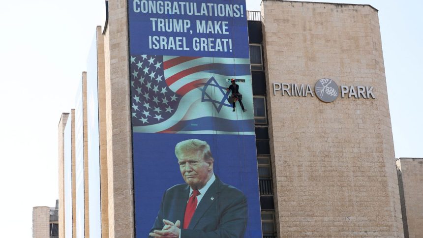 US President-elect Donald Trump appears on a congratulatory digital billboard in Jerusalem on Wednesday.