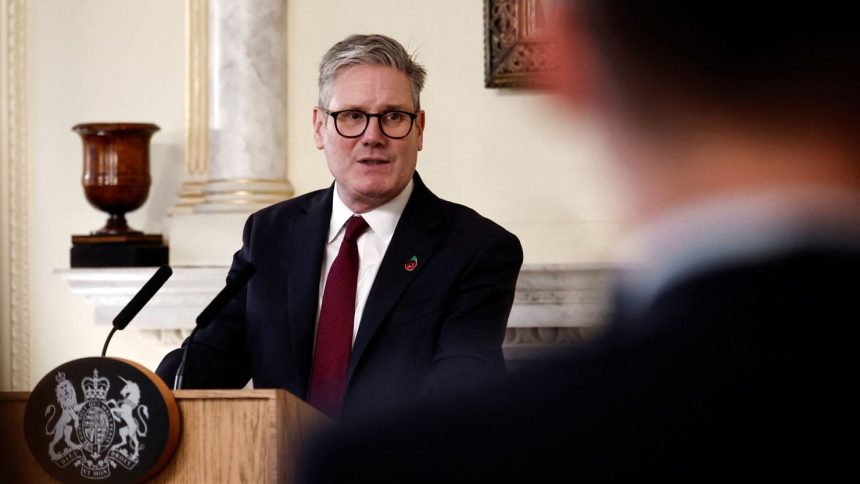 Britain's Prime Minister Keir Starmer hosts a reception for teachers and teaching assistants at 10 Downing Street, in central London, on November 6.