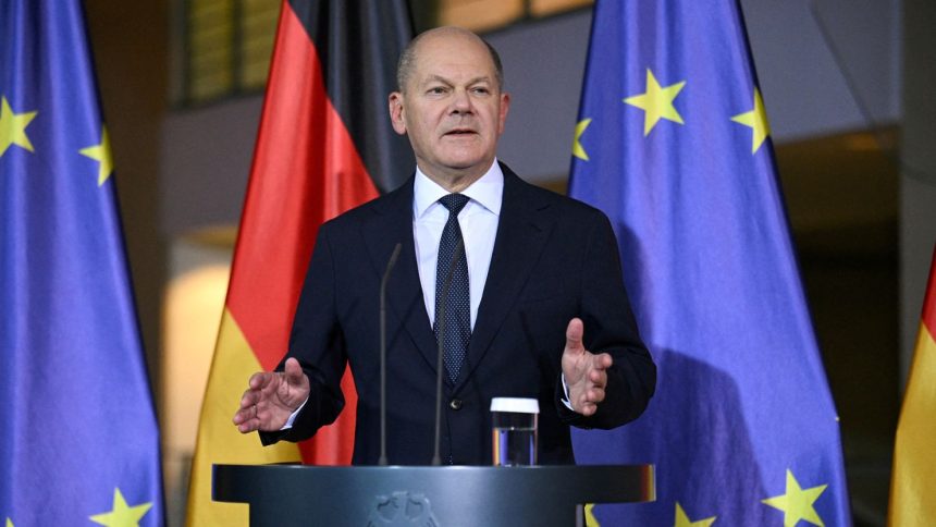 German Chancellor Olaf Scholz attends a media briefing after sacking Finance Minister Christian Lindner on Wednesday.