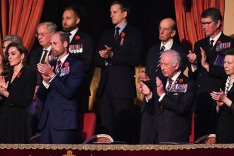 Britain's Catherine, Princess of Wales, attends "The Royal British Legion Festival of Remembrance" at the Royal Albert Hall in London on November 9 with other members of the royal family.