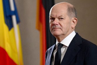 German Chancellor Olaf Scholz is photographed at the Chancellery in Berlin, Germany, on November 15, 2024.