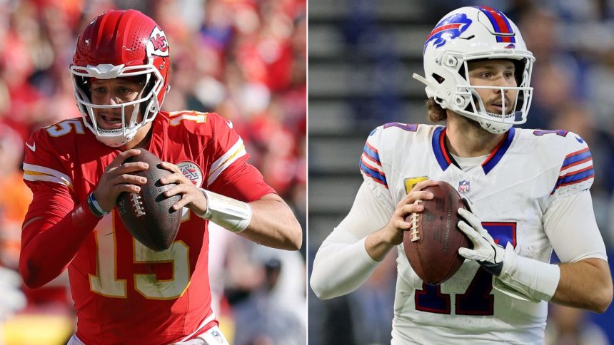 Patrick Mahomes (left) and Josh Allen (right) will face off yet again as the Kansas City Chiefs travel to play the Buffalo Bills in Week 11.