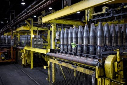 Ammunition is seen during a visit by President Volodymyr Zelensky to the Scranton Army Ammunition Plant in Scranton, Pennsylvania, on September 22, 2024.