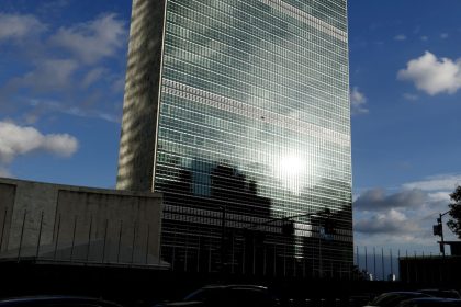 Exterior of the UN building is seen during a Security Council meeting on September 30, 2024 in New York City.