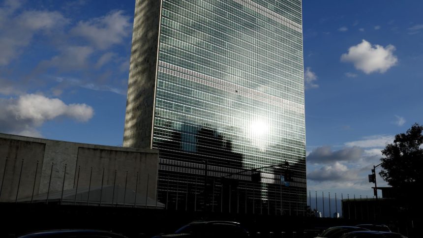 Exterior of the UN building is seen during a Security Council meeting on September 30, 2024 in New York City.