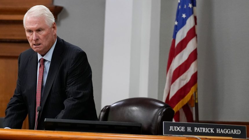 Athens-Clarke County Superior Court Judge H. Patrick Haggard speaks in court in Athens, Georgia, on October 11.