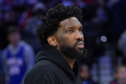 Philadelphia 76ers' Joel Embiid after an NBA basketball game in Philadelphia, Pennsylvania, on November 2, 2024.