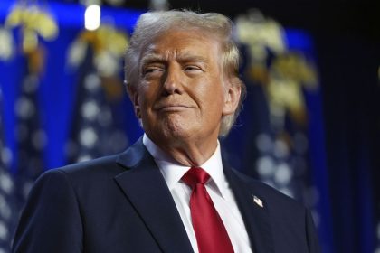 Republican presidential nominee former President Donald Trump arrives at an election night watch party at the Palm Beach Convention Center, Wednesday, Nov. 6, 2024, in West Palm Beach, Fla.