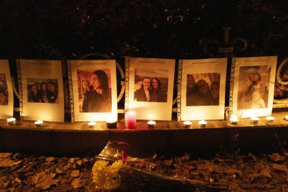 Photos showing Mackenzie Michalski, an 31-year-old American tourist who was murdered while on vacation, at a candlelight vigil in Budapest, Hungary, on Nov. 9, 2024.