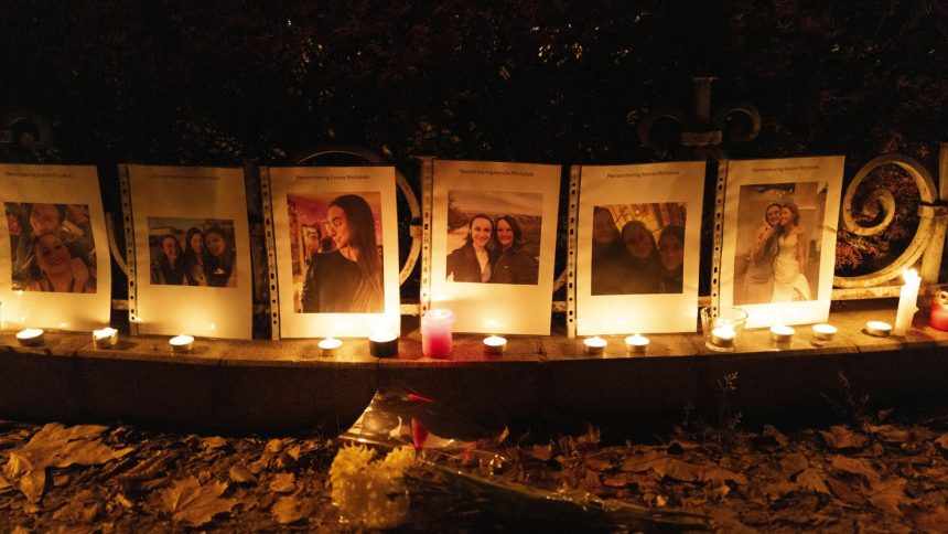 Photos showing Mackenzie Michalski, an 31-year-old American tourist who was murdered while on vacation, at a candlelight vigil in Budapest, Hungary, on Nov. 9, 2024.