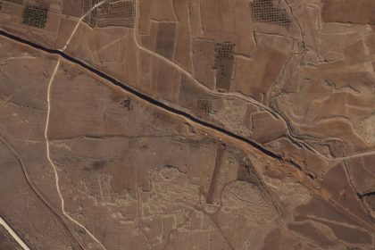 This satellite image from Planet Labs PBC shows Israeli forces digging along the Alpha Line separating the Israeli-occupied Golan Heights from a demilitarized zone in Syria patrolled by United Nations forces on Nov. 5, 2024. (Planet Labs PBC via AP)