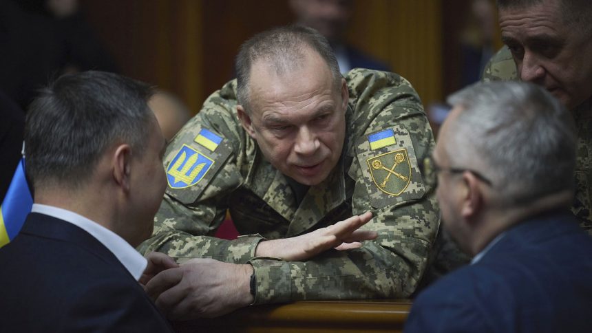 Oleksandr Syrskyi, Commander-in-Chief of Ukraine's Armed Forces, speaks to parliamentarians in Kyiv on Tuesday.