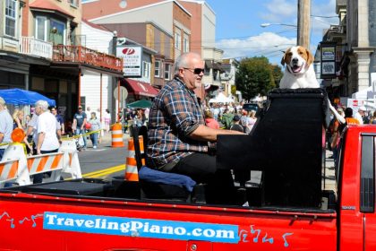 Danny Kean has been traversing the United States with his piano and his dog for nearly 20 years. Here, he plays in Schuylkill Haven, Pennsylvania, in 2013.