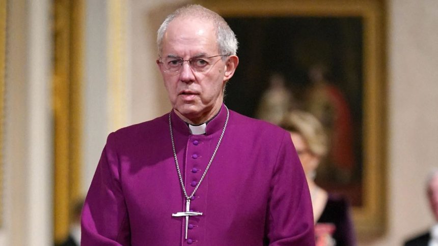 In this November 2023 photo, the Archbishop of Canterbury Justin Welby attends the State Banquet during the South Korean President state visit at Buckingham Palace in London.