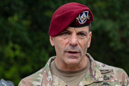 U.S. Army Lt. Gen. Chris Donahue, XVIII Airborne Corps Commanding General, speaks about the redesignates of the installation name to Fort Liberty on the Main Post Parade Field, Fort Liberty, North Carolina, on June 2, 2023.