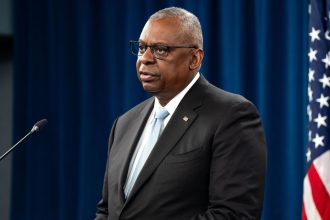 US Secretary of Defense Lloyd Austin speaks during a press conference on October 30 in Arlington, Virginia.