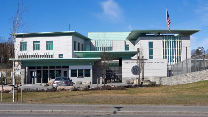 This 2017 photo shows the US Embassy in Oslo, Norway.