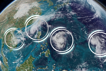 Four storms spanning the vast West Pacific basin from Vietnam to Guam are Typhoon Yinxing, Tropical Storm Toraji, Tropical Storm Usagi and Tropical Storm Man-Yi.