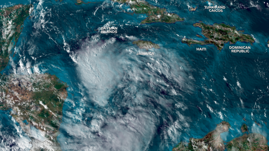 Potential Tropical Cyclone Nineteen churns in the Caribbean Sea Wednesday afternoon.