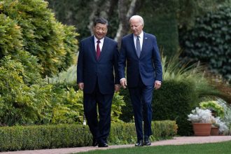 US President Joe Biden and Chinese President Xi Jinping walk together after a meeting during the Asia-Pacific Economic Cooperation (APEC) Leaders' week in Woodside, California on November 15, 2023.