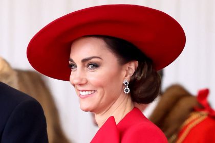 Catherine, Princess of Wales attends a ceremonial welcome for the President and the first lady of the Republic of Korea at Horse Guards Parade in London on November 21, 2023.