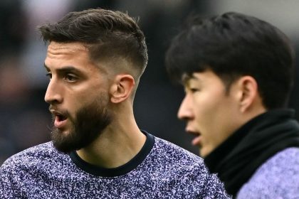 Bentancur (left) and Son warm up ahead of a Premier League game in December last year.