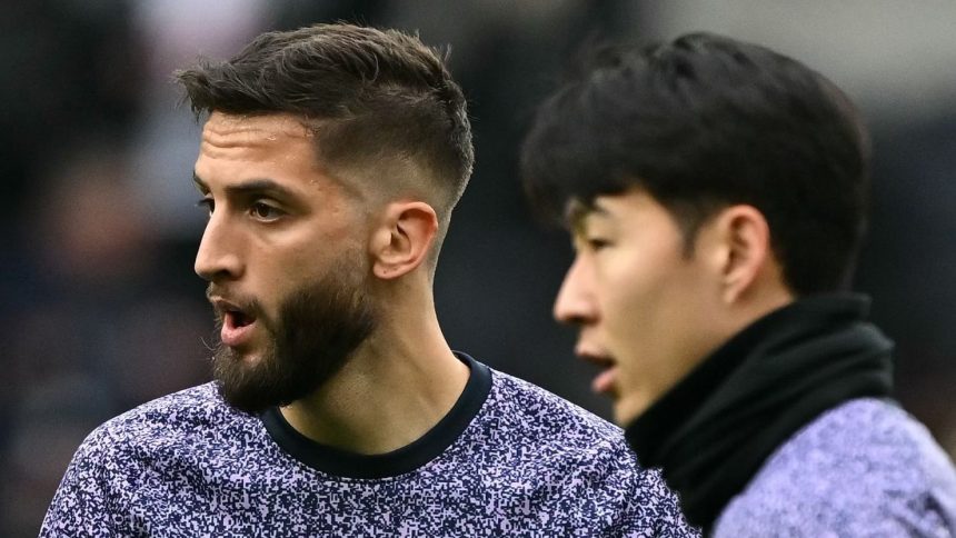 Bentancur (left) and Son warm up ahead of a Premier League game in December last year.