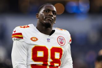 Kansas City Chiefs defensive tackle Tershawn Wharton walks off the field during a game against the Los Angeles Chargers at SoFi Stadium on January 7.