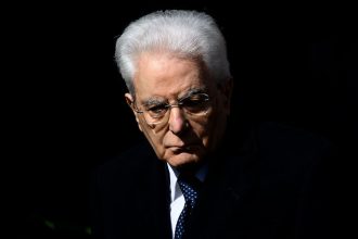 Italian President Sergio Mattarella attends the ceremony marking the 80th anniversary of the Fosse Ardeatine massacre, on March 22, 2024 in Rome, Italy.