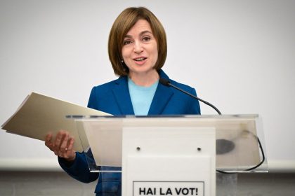 Moldovan President Maia Sandu speaks in Chisinau on Monday after winning the presidential election runoff.