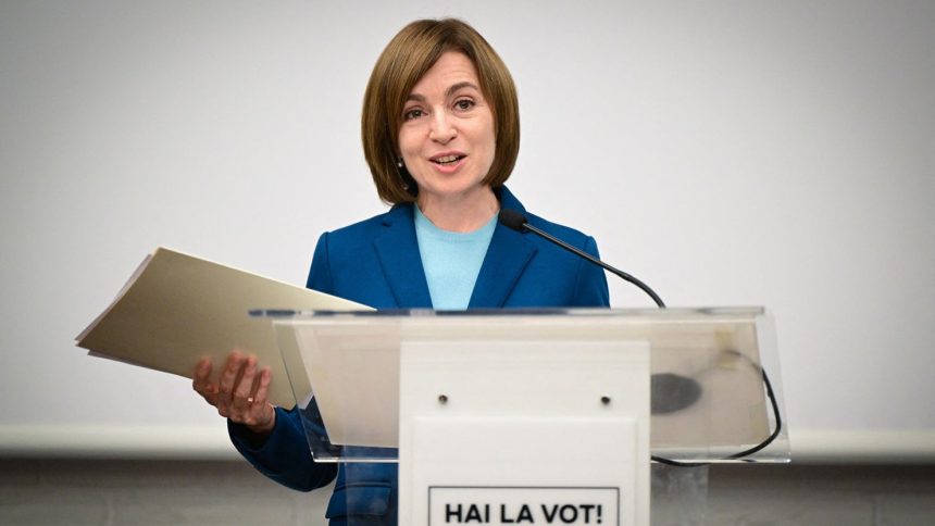 Moldovan President Maia Sandu speaks in Chisinau on Monday after winning the presidential election runoff.