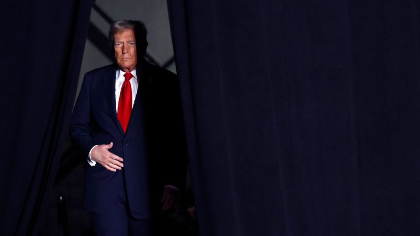 President-elect Donald Trump takes the stage during a campaign rally at Macomb Community College on November 1, 2024 in Warren, Michigan.