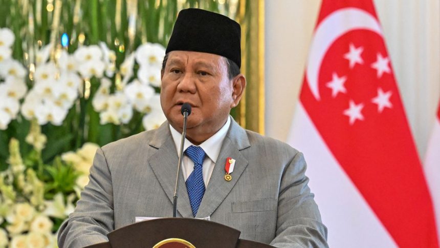 Indonesia's President Prabowo Subianto gives a press statement at the presidential palace in Jakarta on November 6, 2024.