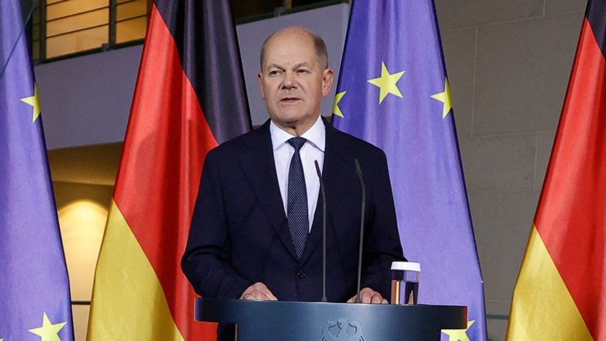 German Chancellor Olaf Scholz addresses a press conference at the Chancellery in Berlin on November 6, 2024.