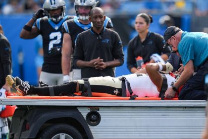 New Orleans Saints wide receiver Chris Olave was stretchered off the field and taken to a local hospital after suffering his second concussion of the season on Sunday.