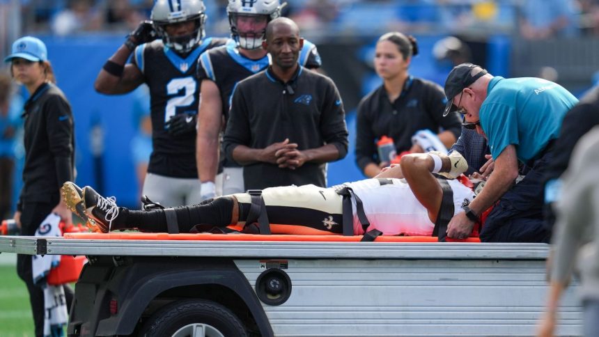 New Orleans Saints wide receiver Chris Olave was stretchered off the field and taken to a local hospital after suffering his second concussion of the season on Sunday.