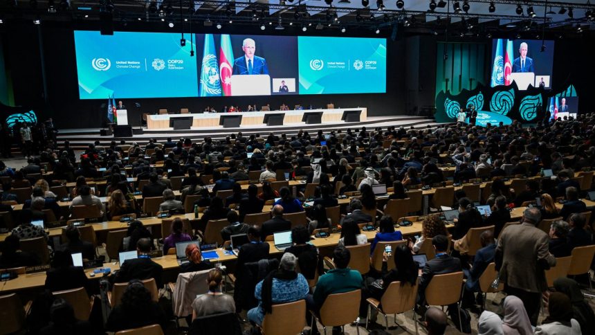 COP29 president Mukhtar Babayev delivers a speech during the opening of the 2024 United Nations Climate Change Conference (COP29) in Baku on November 11, 2024.