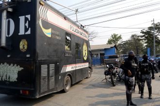 A special operations vehicle enters the Litoral Penitentiary facilities after clashes that left 15 inmates dead in Guayaquil, Ecuador, on November 12, 2024.