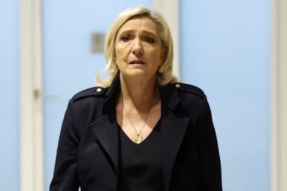 French far-right leader Marine Le Pen arrives at court in Paris on Wednesday.