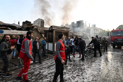 Damage following an Israeli strike in Damascus is seen on November 14. Syrian state media said at least 15 people were killed.