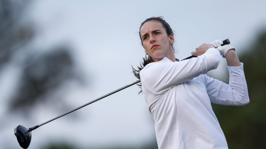 BELLEAIR, FLORIDA - NOVEMBER 13: Caitlin Clark, professional basketball player, plays her shot from the second tee during a Pro-Am prior to The ANNIKA driven by Gainbridge at Pelican 2024 at Pelican Golf Club on November 13, 2024 in Belleair, Florida. (Photo by Douglas P. DeFelice/Getty Images)