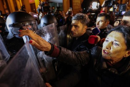 Georgia's President Salome Zurabishvili attends a demonstration in Tbilisi on November 28, 2024.